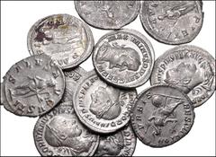 ROMAN. Imperial. Lot of thirty-four (34) third century AR denarii. Includes: Mostly issues of Gordian III (14). Lot also includes issues of Septimius Severus (3), Caracalla (5), Severus Alexander (3),