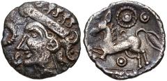 CELTIC, Iceni. Uninscribed. Circa 50-40 BC. AR Unit (13mm, 1.35 g, 4h). Bury Diadem (Gallo-Belgic XD) type. Uncertain mint in the upper Yare valley. Diademed female head left; snake symbol to left / H