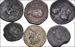 ROMAN. Provincial. Lot of seven (7) bronzes and one (1) AR Tetradrachm. Includes: Moesia Superior, Viminacium. Aemilian // Moesia Inferior, Marcianopolis. Elagabalus // Marcianopolis. Gordian III //To