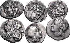THESSALY. Lot of six (6) silver coins. Includes: Ainianes. AR Hemidrachm // Lamia. AR Hemidrachm // Magnetes. AR Drachm // Oitaioi. AR Hemidrachm // Phalanna. AR Hemidrachm // Pharsalos. AR Hemidrachm