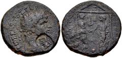 JUDAEA, Herodians. Agrippa I, with Claudius. 37-43 CE. Æ (27mm, 15.92 g, 12h). Caesarea Maritima mint. Dated RY 7 of Agrippa I (42/3 CE). Laureate head of Claudius right; c/m: head left with oval incu