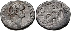 EGYPT, Alexandria. Domitian. AD 81-96. BI Tetradrachm (25mm, 11.90 g, 12h). Dated RY 6 (AD 86/7). Laureate head right / ΖЄVΣ ΣΑΡΑ[ΠΙΣ], Zeus-Sarapis seated left, holding scepter and right hand extende