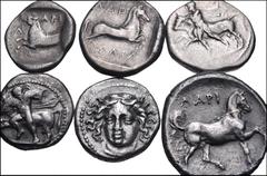THESSALY. Lot of six (6) silver coins of Larissa. Includes: AR Hemidrachm. Thessalos bringing down forepart of bull right / Forepart of horse left; sandal of Jason below // AR Drachm. Thessalos bringi