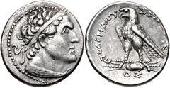 PTOLEMAIC KINGS of EGYPT. Ptolemy V Epiphanes. 204-180 BC. AR Tetradrachm (26.5mm, 13.96 g, 1h). Uncertain mint in Cyprus(?). Dated year 77 (186/5 BC). Diademed head of Ptolemy I right, wearing aegis 