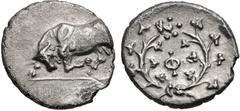 PHLIASIA, Phlious. Circa 280-270 BC. AR Hemidrachm (14.5mm, 2.38 g, 3h). Bull butting left / Large Φ within ivy wreath with rosette of seven berries. BCD Peloponnesos 137 (same rev. die); HGC 5, 146. 