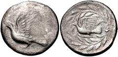 SIKYONIA, Sikyon. Circa 340-335 BC. AR Drachm (19mm, 4.93 g, 9h). Dove alighting left; Σ-I flanking / Dove flying left; E above tail feathers; all within wreath. BCD Peloponnesos 224; HGC 5, 208. Fine