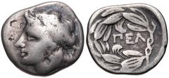 ACHAIA, Pellene. Circa 370-350 BC. AR Hemidrachm (15mm, 2.59 g, 12h). Laureate head of Apollo left / Ethnic within wreath. BCD Peloponnesos 581.1–3; HGC 5, 112. Fine, toned, slight granularity. From t