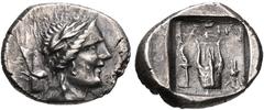 LYCIA, Phaselis. Circa 84-77 BC. AR Drachm (15.5mm, 2.53 g, 1h). “Pseudo-Lycian League” issue. Laureate head of Apollo right; bow and quiver over shoulder / Kithara; ΦAΣΛHI above, torch to left, Isis 