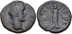 CORINTHIA, Corinth. Antoninus Pius. AD 138-161. Æ (27mm, 11.28 g, 5h). Laureate head right / Nike standing facing; raising hand and holding palm frond. BCD Corinth 658 (this coin); RPC IV (Online) –. 