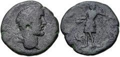 CORINTHIA, Corinth. Antoninus Pius. AD 138-161. Æ (26mm, 11.97 g, 3h). Laureate head right / Dionysus standing left, holding cantharus and thyrsus; at feet to left, panther standing left, head right. 