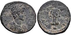 ACHAEA, Pellene. Caracalla. AD 198-217. Æ Diassarion (25mm, 8.23 g, 9h). Laureate, draped, and cuirassed bust right / Nike standing facing on globe, holding fillet in both hands. Cf. BCD Peloponnesos 