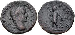 ACHAEA, Patrae. Caracalla. AD 198-217. Æ Assarion (20mm, 4.71 g, 12h). Struck circa AD 214-215. Laureate head right / Aretmis Laphria standing facing, head right, leaning on bow set on low altar; to l