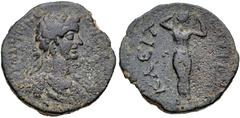 ARCADIA, Cleitor. Caracalla. AD 198-217. Æ Assarion (22mm, 5.85 g, 3h). Laureate, draped, and cuirassed bust right / Female figure standing facing, raising veil. Cf. BCD Peloponnesos 1445.1 (for obv; 