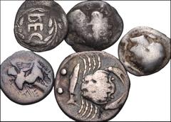 GREEK. Magna Graecia & Sicily. Lot of five (5) silver fractions. Includes: CAMPANIA, Allifae. AR Litra // BRUTTIUM, Rhegion. AR Litra // BRUTTIUM, Terina. AR Triobol (2 coins) // SICILY, Akragas. AR H