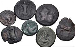 GREEK. Magna Graecia & Sicily. Lot of seven (7) bronzes. Includes: FRENTANI, Larinum // SAMNIUM, Aesernia // APULIA, Arpi (5 coins). Average Fine or slightly better, all with patinas. LOT SOLD AS IS, 