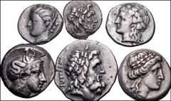 THESSALY. Lot of six (6) silver coins. Includes: LAMIA. AR Hemidrachm // PHARSALOS. AR Drachm // PHERAI. AR Hemidrachm // THESSALIAN LEAGUE. AR Stater // AR Drachm // AR Hemidrachm. Good Fine–Near VF,