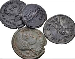 ROMAN. Imperial. Lot of four (4) bronzes. Includes: Tacitus. Æ Antoninianus // Constantine I. Æ Follis. Foundation of Constantinople Commemorative Issue. Treveri (Trier) mint // Crispus, as Caesar. Æ 
