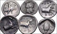 Greek THESSALY. Lot of six (6) silver coins. Includes: PHARKADON. AR Hemidrachm // PHARSALOS. AR Hemidrachm // THESSALIAN LEAGUE. AR Hemidrachm // TRIKKA. AR Hemidrachm (3). Near VF–VF, mostly toned, 