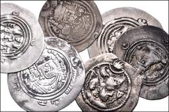 Large Lots CENTRAL ASIAN. Sasanian Empire. Lot of five (5) Sasanian AR drachms and one (1) Arab-Sasanian drachm. Includes: Mostly issues of Husrav (Khosrau) II (4), bur an issue of Pērōz (Fīrūz) I is 