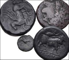 Large Lots GREEK. Magna Graecia & Sicily. Lot of six (6) bronzes. Includes: Bruttium, Nuceria // Campania, Suessa Aurunca // Calabria, Orra // Bruttium, Lokroi Epiziphyrioi // Sicily, Aetna // Sicily,