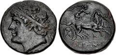 Greek SICILY, Syracuse. Hieron II. 275-215 BC. Æ Tetralitron (34mm, 36.41 g, 6h). Struck circa 217-215 BC. Diademed head left / Nike driving galloping biga right; N below. CNS 196, R1 4 = Virzi 1838 =