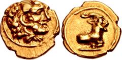 Greek CYPRUS, Salamis. Evagoras I. Circa 411-374/3 BC. AV Tenth Stater (8.5mm, 0.64 g, 6h). Head of Herakles right, wearing lion skin / Forepart of man-headed goat right. Markou, L'or, Variant A, 205 