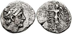 SELEUKID KINGS of SYRIA. Antiochos IX Kyzikenos. 114-95 BC. AR Drachm (18mm, 3.51 gm, 12h). Uncertain mint. Diademed head right / Nike advancing left, holding wreath and palm. SNG Spaer -; SMA -; Babe