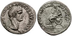 CLAUDIUS. 41-54 AD. AR Denarius (18mm, 3.50 gm, 3h). Rome mint. Struck circa 41-42 AD. Laureate head right / Constantia seated left on curule chair, feet on footstool. RIC I 14; von Kaenel 181 (V116/R
