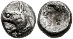 IONIA, Phokaia(?). Circa 6th-5th Century BC. AR Hemidrachm or Diobol (9mm, 1.63 gm). Head of griffin left / Quadripartite incuse square. BMC Ionia pg. 215, 82; SNG Kayhan 514. VF. Similar pieces with 