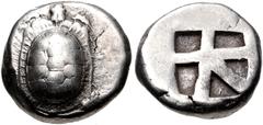 Greek ISLANDS off ATTICA, Aegina. Circa 456/45-431 BC. AR Stater (18.5mm, 12.25 g, 9h). Land tortoise with segmented shell / Large square incuse with skew pattern. Meadows, Aegina, Group IIIb; Milbank