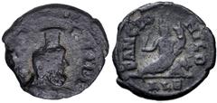 Roman Imperial Festival of Isis. Mid 4th century AD. Æ (13mm, 0.75 g, 6h). Alexandria mint. [DEO] SAR[A]PIDI, draped bust of Sarapis right, wearing modius / SANCTO NILO, river-god Nilus reclining left