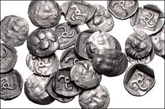 Large Lots GREEK. Asia Minor. Lot of twenty-six (26) Mithrapata AR Diobols. All coins: DYNASTS of LYCIA, Mithrapata. Circa 390-370 BC. AR Diobol. Facing lion's scalp / Triskeles within incuse square; 