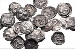 Large Lots GREEK. Asia Minor. Lot of twenty-five (25) Mithrapata AR Diobols. Includes: DYNASTS of LYCIA, Mithrapata. Circa 390-370 BC. AR Diobol. Facing lion's scalp / Triskeles within incuse square; 