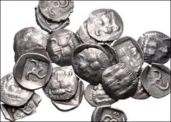 Large Lots GREEK. Asia Minor. Lot of twenty-five (25) Mithrapata AR Diobols. All coins: DYNASTS of LYCIA, Mithrapata. Circa 390-370 BC. AR Diobol. Facing lion's scalp / Triskeles within incuse square;