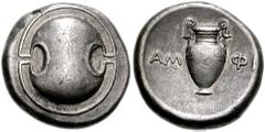 BOEOTIA, Thebes. Circa 395-338 BC. AR Stater (21mm, 12.21 gm). Boeotian shield / Amphora; magistrate AM-ΦI. Hepworth, "The 4th Century BC Magistrate Coinage of the Boiotian Confederacy," in Nomismatik