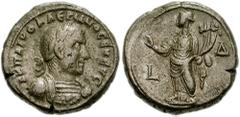 EGYPT, Alexandria. Valerian I. 253-260 AD. BI Tetradrachm (22mm, 11.63 gm). Dated RY 4 (256/7 AD). Laureate and cuirassed bust right / Homonoia standing left, raising arm and holding double cornucopia