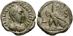 EGYPT, Alexandria. Valerian I. 253-260 AD. BI Tetradrachm (22mm, 9.34 gm). Dated RY 6 (258/9 AD). Laureate, draped and cuirassed bust right / Eagle standing left, head turned to right, holding wreath 