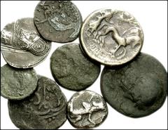 MIXED LOT. Lot of eight AR and Æ. Persian AR Siglos // Parthian AR Drachm // Greek Æ // Roman Æ (3) // Mamluk Æ // Modern fake of a Gelas Didrachm. Average Fair to Fine. Eight (8) coins in lot. LOT SO