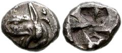 IONIA, Phokaia(?). Circa 6th-5th century BC. AR Hemidrachm or Diobol (10mm, 1.13 gm). Head of griffin left / Quadripartite incuse square. BMC Ionia 82; SNG Copenhagen -; SNG Kayhan 514; SNG von Aulock