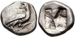 Greek MACEDON, Eion. Circa 480-470 BC. AR Tetrobol (11.5mm, 2.31 g). Goose stepping right, head left / Incuse square. Cf. HPM p. 88, 5 (diobol); cf. HGC 3.1, 519 (diobol); CNG E-352, lot 56. Good VF, 