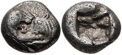Greek KINGS of LYDIA. Kroisos. Circa 564/53-550/39 BC. AR Twelfth Stater (8mm, 0.83 g). Sardes mint. Confronted foreparts of lion and bull / Incuse square. Berk 26–7; SNG Ashmolean 775 (Persian Period