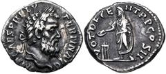 Roman Imperial Pertinax. AD 193. AR Denarius (17.5mm, 2.83 g, 6h). Rome mint. Struck 1 January-28 March. Laureate head right / Pertinax standing left, holding volumen and sacrificing out of patera ove