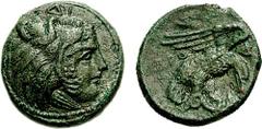BRUTTIUM, Kroton. Time of Alexander the Molossian, 333-331 BC. Æ Obol (6.84 gm, 12h). Estimate $200  BRUTTIUM, Kroton. Time of Alexander the Molossian, 333-331 BC. Æ Obol (6.84 gm, 12h). Head of Herak