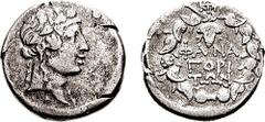 TAURIC CHERSONESOS. Pantikapaion. Circa 90-79 BC. AR Didrachm (8.73 gm, 12h). Estimate $300 TAURIC CHERSONESOS. Pantikapaion. Circa 90-79 BC. AR Didrachm (8.73 gm, 12h). Wreathed head of Dionysos righ