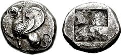 THRACE, Abdera. Circa 540/35-520/15 BC. AR Didrachm (7.40 gm). Estimate $2500 THRACE, Abdera. Circa 540/35-520/15 BC. AR Didrachm (7.40 gm). Griffin seated left, raising paw / Quadripartite incuse squ