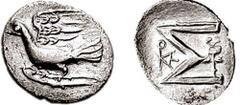 SIKYONIA, Sikyon. 1st century BC. AR Triobol (2.11 gm, 3h). Estimate $200 SIKYONIA, Sikyon. 1st century BC. AR Triobol (2.11 gm, 3h). Dove flying left / S flanked by monogram and winged caduceus; all 