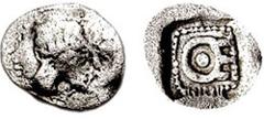 IONIA, Magnesia ad Maeandrum. Themistokles. Circa 465-459 BC. AR Hemiobol (0.36 gm, 5h). Estimate $500 IONIA, Magnesia ad Maeandrum. Themistokles. Circa 465-459 BC. AR Hemiobol (0.36 gm, 5h). Head of 