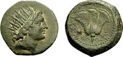 ISLANDS off CARIA, Rhodos. Rhodes. Circa 88 BC. Æ 30mm (17.59 gm, 11h). Estimate $300  ISLANDS off CARIA, Rhodos. Rhodes. Circa 88 BC. Æ 30mm (17.59 gm, 11h). Radiate head of Helios right / Rose; head
