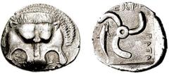 DYNASTS of LYCIA. Mithrapata. Circa 380-375 BC. AR Stater (9.69 gm, 12h). Estimate $1000  DYNASTS of LYCIA. Mithrapata. Circa 380-375 BC. AR Stater (9.69 gm, 12h). Facing lion's scalp / Triskeles; dol