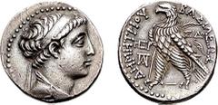 SELEUKID KINGS of SYRIA. Demetrios II Nikator. First reign, 146/5-139 BC. AR Tetradrachm (14.17 gm, 1h). Sidon mint. Dated SE 168 (145/4 BC). Estimate $300 SELEUKID KINGS of SYRIA. Demetrios II Nikato